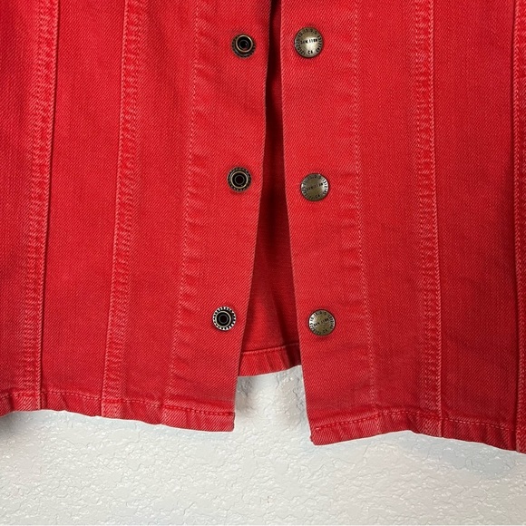 Current/Elliot Mechanic Distressed Button Front Denim Jacket in Fire Red Small - Picture 5 of 11